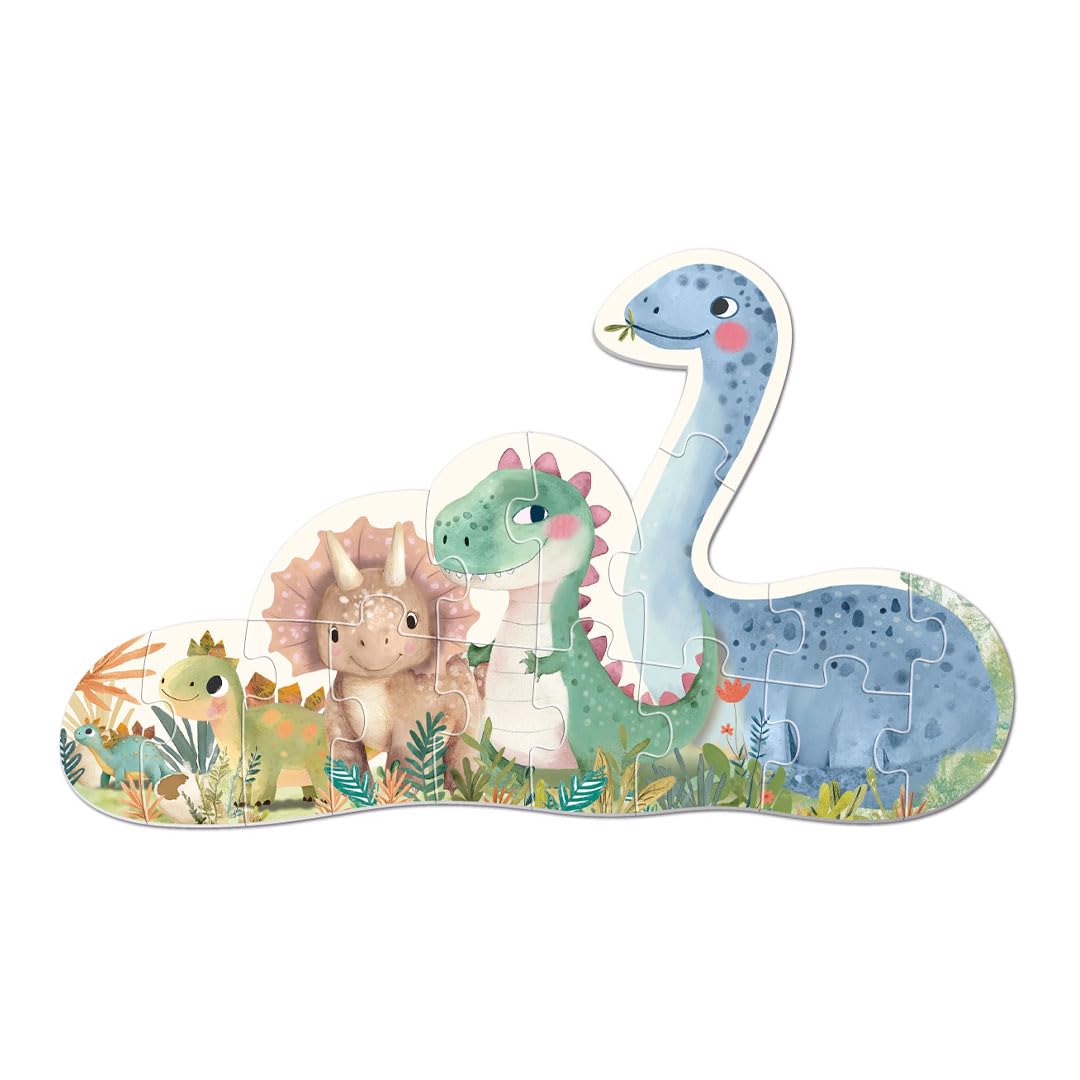 APLI Kids 20124 -My First Dinos, 5 progresywnych puzzli z dużymi kawałkami do wykonania 15-częściowej kompletnej układanki, odpowiednie dla dzieci od 2 lat