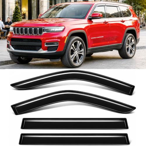 Image of 2022-2026 Tape-On Rain Guards for Jeep Grand Cherokee Side Window Visor Deflectors Laredo Altitude Limited Trailhawk Overland Summit Reserve Durable Tinted Shades 2023 2024 2025