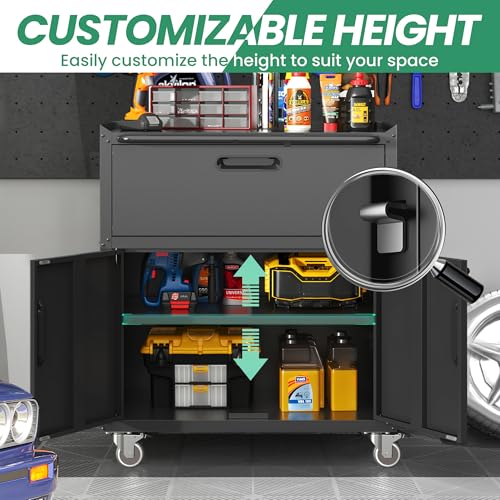 Image of Garage Cabinet System | Heavy Duty Steel All-in-One Modular Garage Cabinet Set for Ultimate Workshop Organization | Easy Assembly Garage Storage Cabinets & Tool Bench