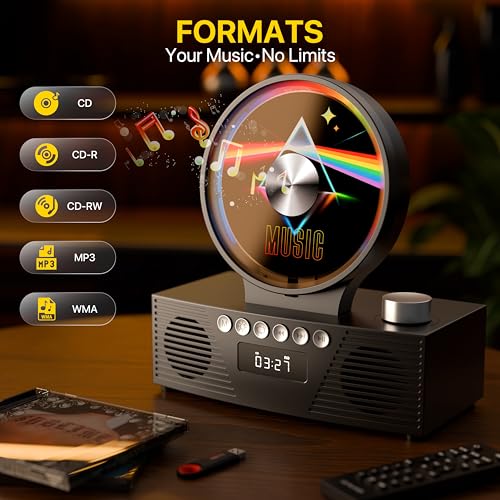 Image of Retro Portable CD Player for Home Decor, CD Player with Speakers, Bluetooth /Battery /Remote, Desktop Vintage CD Players for Kids to Seniors, Combo with Radio /USB Driver /Stereo Sound /AUX /Timer