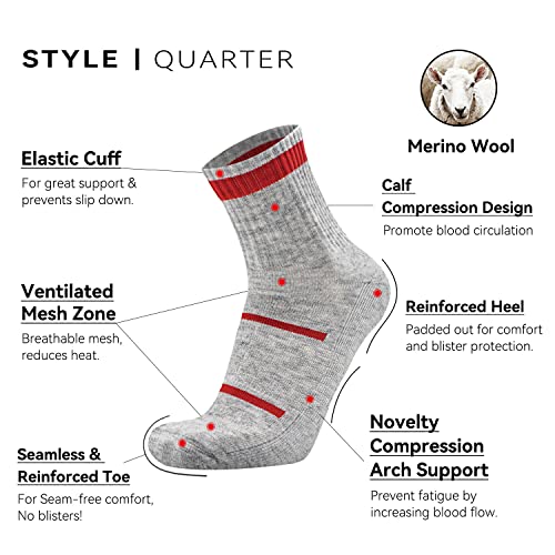 Image of Busy Socks 3 Pack Men's Merino Wool Running Quarter Socks Womens Ankle Thick Cushioned Athletic Socks for Hiking Walking