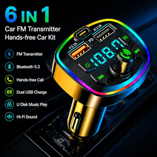 Image of Car Charger (6-in-1 Bluetooth 5.3 Car FM Transmitter)