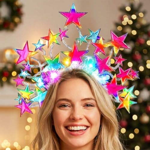 Vakkery Leuchtendes Sternen Haarband Weihnachts Haarbänder Glitzer Party Haaraccessoires für Damen