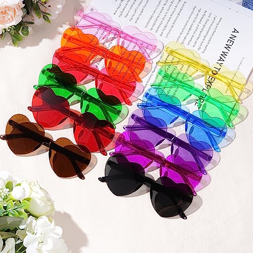 Bantoye 12 Pcs Heart Shaped Sunglasses Colorful Trendy Rimless Sunglass Candy Color Party Favors for Women, Multicolor 14