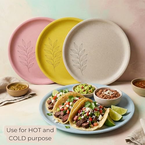 Image of Happy Cove Eco-Friendly Dinner Plate Set of 4, 10 Inch with Engraving Design | Biocomposite Rice Husk & Bamboo Fibre Serving Plates | Unbreakable, Microwave Safe, Oven Plate | Multicolour