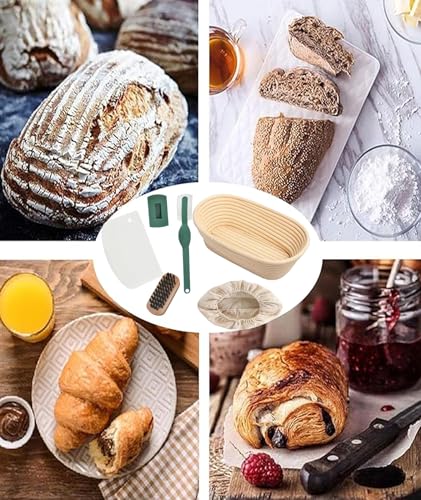 Image of 10 Inch Oval Bread Basket Set, Sourdough Bread Basket for Bread Baking, Handmade Proofing Basket Set with Cloth, Artisan Sourdough Bread Making Tools for Professional and Amateur Bakers