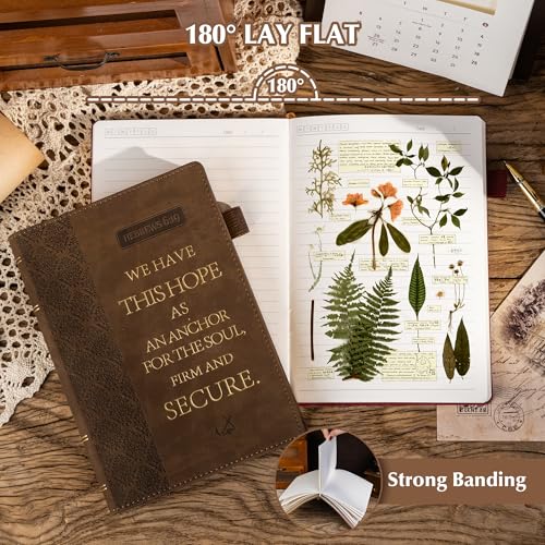 CAGIE Christian Journals for Women Note Taking, Prayer Journal for Women Men, Lined Bible Study Journal with Golden Edge 100 GSM 288 Pages Thick Inspirational Journal for Writing, A5 Christian Art Gifts Vegan Leather Journal, Brown — view 4