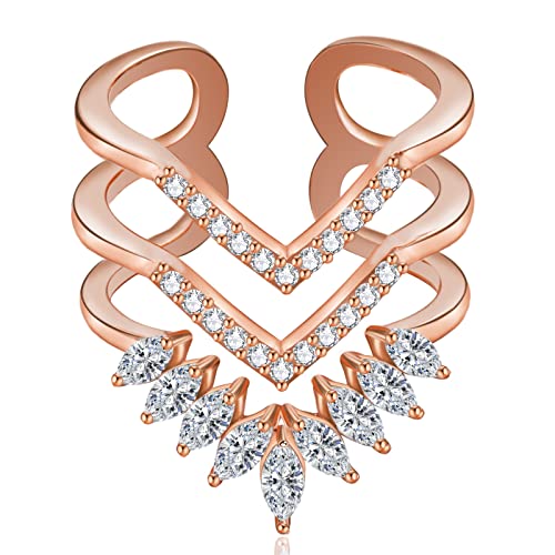 Wesparking Chevron Gold Rings For Women 14K Gold Plated Rose Gold Dainty Adjustable Rings Pointed V Knuckle Rings Open Band Simple Fake Diamond Marquise Finger Ring Jewelry Gifts For Teen Girls #TOP10