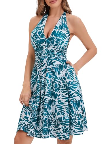 Image of Women's Summer Sundress- 2025 Sexy Halter Sleeveless Spring Boho Elastic Waist Ruffle Mini Dress