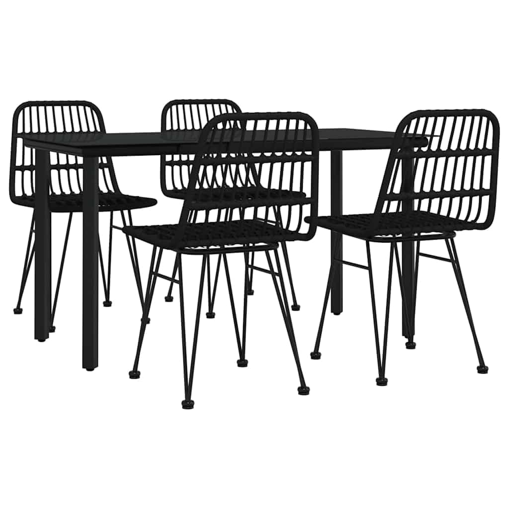 Salón de Jardín Conjunto de Comedor de Jardín 5 Piezas Negro Resina Trenzada para 4 Personas, Mesa y 4 Sillas Conjunto Muebles Exterior para Balcón Terraza L31H57896