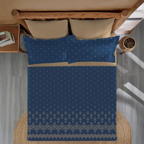 Image of MYTRIDENT Sanskriti Cotton Bedsheet for Double Bed, Gifting Collection King Size - Phulkari Blue
