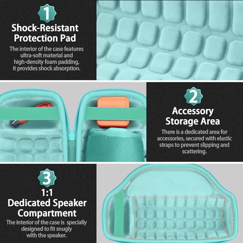 Image of co2CREA Case for JBL Charge 6 Portable Bluetooth Speaker, Mint Green | High-Density Foam Padding, Reinforced Handle, Detachable Shoulder Strap, Compact Lightweight Design, Dust Protection