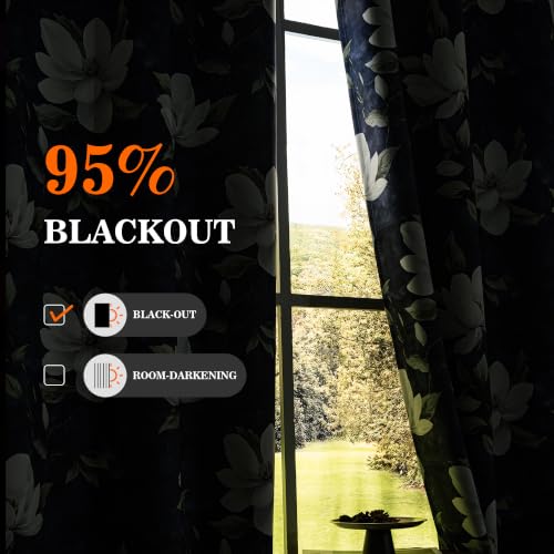Image of MYSKY HOME Floral 95% Blackout Curtains 84 Inches Long 2 Panels Purple | Living /Dining Room Bedroom, Thermal Insulated Light Blocking Grommet Window Drapes, White Flower Pattern, 52 inchW Each Panel