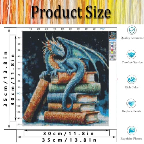 Image of Dragon Book Cross Stitch Kits for Adults - Embroidery Kits for Beginners Adults,11 CT Patterns Dimensions Counted Cross Stitch Kits for Adults Arts Craft 13.8x13.8 inch
