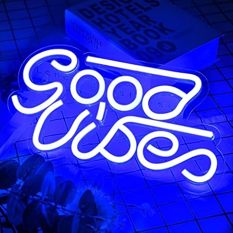 LUNSY Good Vibes Neon Sign, LED Neon Signs for Wall Decor, Neon Lights Powered by USB for Bedroom, Party, Bar, Wedding Decor-Blue Cover
