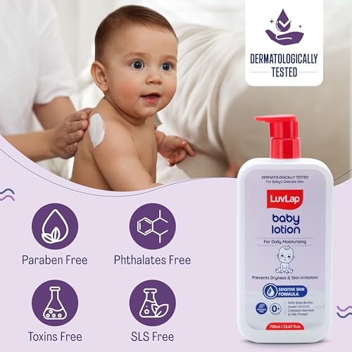 Image of LuvLap Baby Lotion with Milk Protein - 700ml, Suitable for Baby's Delicate Skin, 24 Hour Protection for Sensitive Skin, Shea Butter and VIT E, Paraben Free, Sweet Almond Oil, Dermatologically Tested