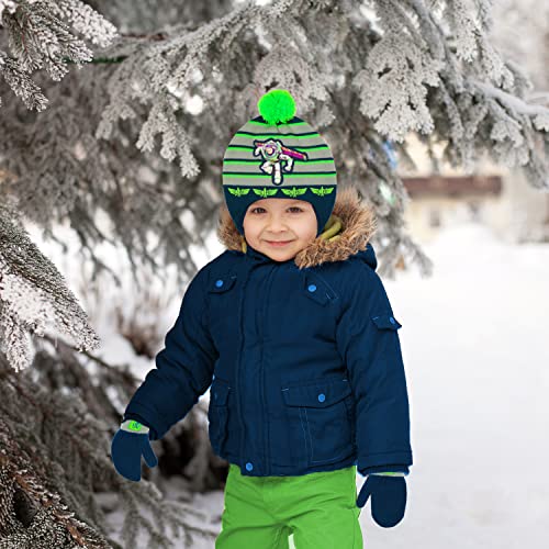 Image of Disney Toy Story Buzz Lightyear Toddler Winter Hat and Snow Gloves for Boys 2 Pc. Set, Soft Mittens with Warm Pom-Pom Beanie