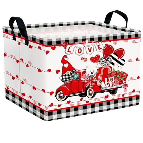Image of Cute Heart Valentine's Day Basket Gifts Empty Storage Basket for Kid and Baby Room Decor (Red Truck Love)