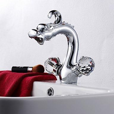 YanCui@ Dragon Head Style Chrome Finish Two Crystal Handle Centerset Bathroom Sink Faucet