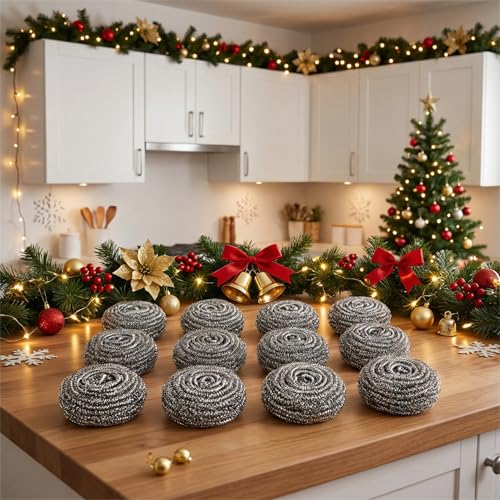 12-Pack Stainless Steel Scourers Heavy Duty Scrubber Pads 6cm x ...
