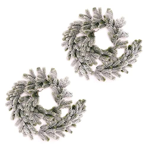 Wuden 2X Long Artificial Snow Pine Branches Christmas Garland with Snow Decorations with Pine Front Door Snow Wreaths