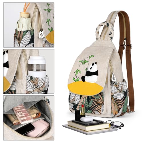 Image of Ladys Convertible Sling Bag, Hand Craft Artisan Purse, Beautiful Canvas Premium Casual Day Mini Backpack for Women (Panda)