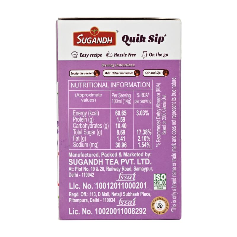 Image of Sugandh Quik Sip Instant Saffron Chai Premix (Pack of 2) - Single Serve Sachets - 2 Boxes of 10 Sachets each