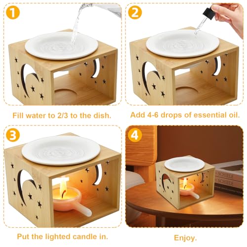 Yiomxhi Duftlampe für Ätherische Öle, Bambus Keramik Duftöl Lampe Aromalampe Teelicht mit Teelichthalter, Duftöle Stövchen Diffuser für Yoga, Meditation, Wohnkultur, Wohnzimmer
