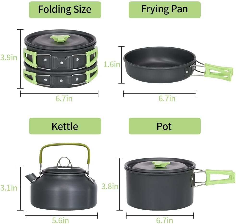 Camping Cookware Kit, Portable 2-3 People Camping Cooking Set Lightweight Non-Stick Camping Pot and Pan Set with Cups Spoon Fork Cutter for Outdoor Travel Camping Hiking Picnic BBQ