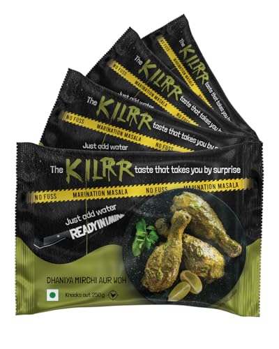 Image of KILRR Chicken Marination Masala - Dhaniya Mirchi aur Woh | Pack of 4 (Marinates 250g Chicken per Pack) | 1- Min Killer Marinade Masala for Tikka, Tandoori Chicken | Just Add Water & Oil | No Preservatives or Additives