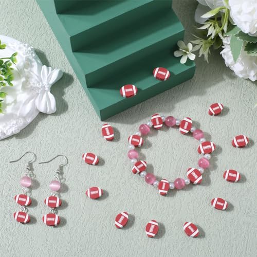 SUNNYCLUE 1 Box 160PCS 12mm Sports Beads Football Beads Bulk Mini American Football Rugby Small Double Side Cute Ball Flat Round Polymer Clay Spacer Beads for Jewellery Making Beading Kit Bracelets - Image 4