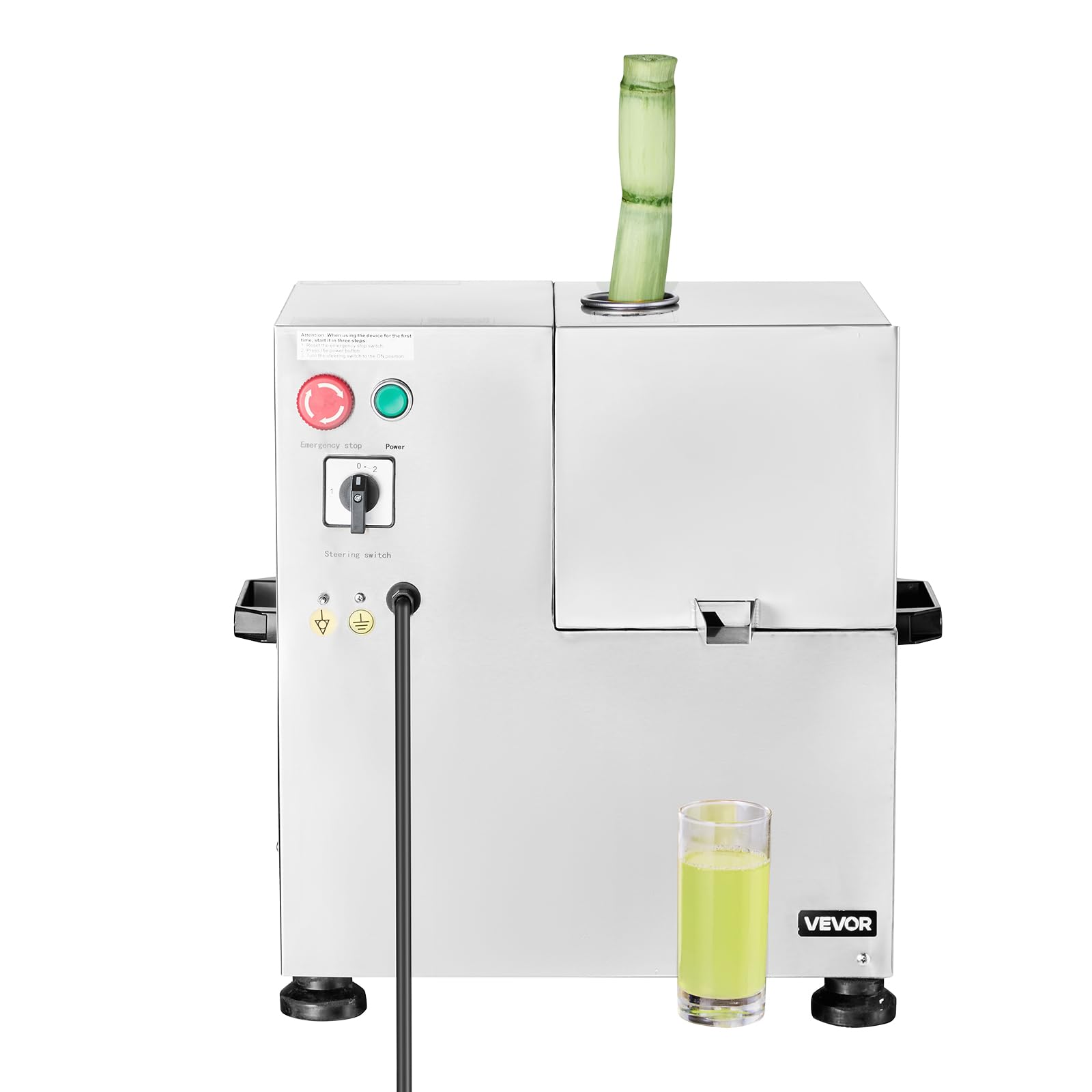 VEVOR Presse à Canne à Sucre Électrique 800 W, Extracteur de Jus de Canne à Sucre Haut Rendement de 300 kg/h, avec 4 Rouleaux en Acier Inoxydable, pour Restaurant Bar Stand Supermarché Boissons