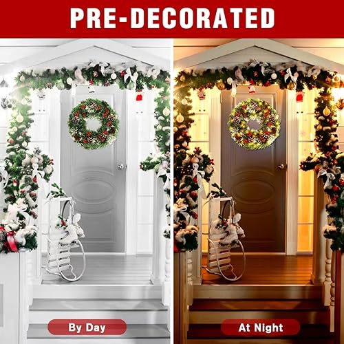Mr.Kiangci Christmas Wreath For Door,Pre-Lit Artificial Christmas Wreaths For Front Door With Pine Cones,Berries,8 Modes&Timer,50 Led Lights For Outdoor Decorations thumb #3