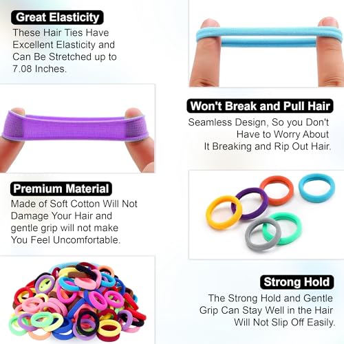 Image of GLUN Baby Toddlers Girls Elastics Hair Bands, 100 Piece Pack Multi Candy Colours Hair Ties High Elasticity, Ponytail Holders for Women & Girls