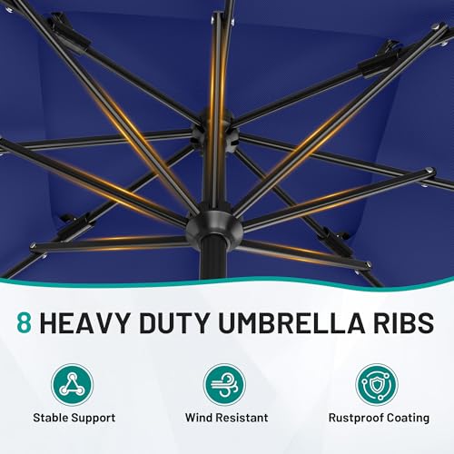 Image of AreShark 8'x10' 2 Tiers Rectangular Patio Umbrella - Outdoor Umbrella Waterproof UV Protection, Market Table Umbrella w /Crank for Pool, Backyard, Deck(Navy)