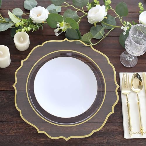 Platos desechables de plástico transparente con borde dorado, pack x10 de 13 in miniatura 2