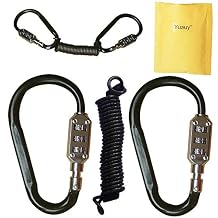 2 pcs Zine-Alloy Black Lock Carabiners Resettable 3 Dial Digit Combination Password Code Lock Padlock for Suitcase Luggage Travel Baggage Backpack + Spring Reminder Cable