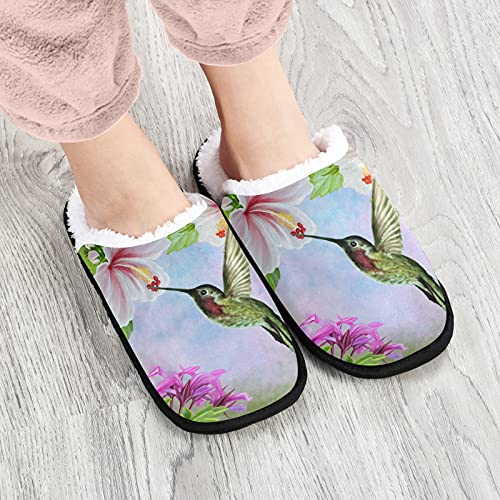 visesunny Hummingbird Near White Hibiscus Tropical Cozy Fuzzy Womens Memory Foam House Slippers Plush Fleece Indoor Outdoor Slipper2