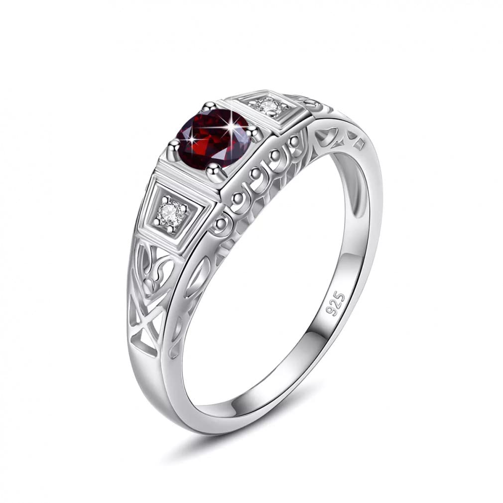 Sterling Silber 4,5 * 4,5 mm Granat Ring Frau Rundschliff mit Steinen Hochzeit Damenschmuck