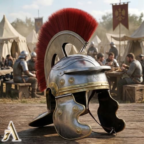 Image of AnNafi Roman Centurion Helmet w /Plume Armor, Medieval Metal Replica Helm, Soldier Costume Gladiator