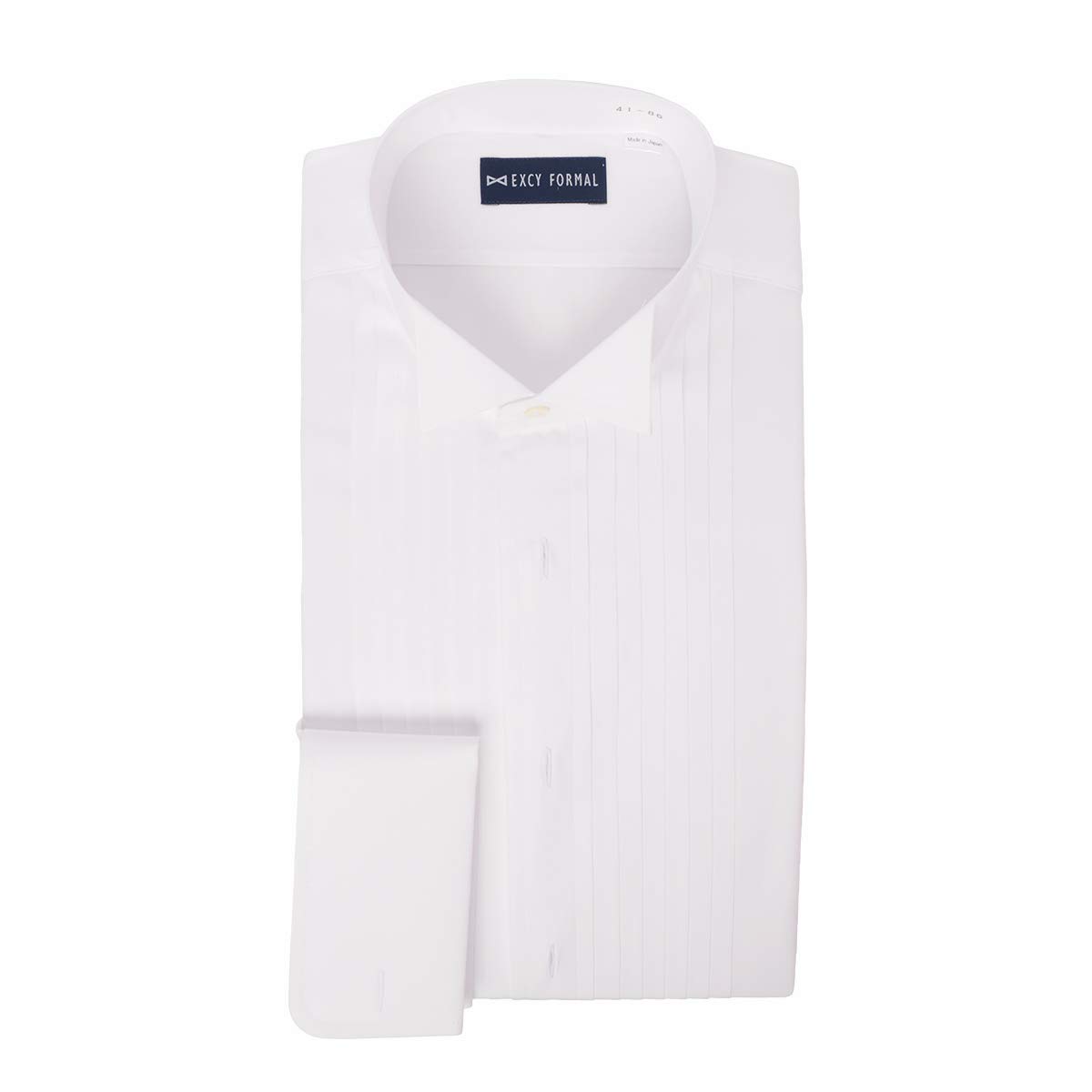 EXCY FORMAL COLLECTION Men's 100% Cotton Tuxedo Shirt Wing Color and French Cuffs Made in Japan White