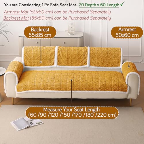 Image of HOKIPO 'Italian Caelora' Luxury Jacquard Plush Sofa Cover Mat | Make Your Own Sofa Cover Set, Mat Length 70(D) x 60(L) cm, Honey Yellow (AR-5954-YLW)