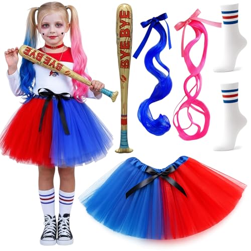 DHDHCPZZ Juego de 4 disfraz de Harley Quinn, disfraz de Joker, disfraz de carnaval, adecuado para Halloween, carnaval, juegos de rol