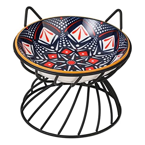 Raised Ceramic Cat Food Bowl with Anti-Slip Stand Cover