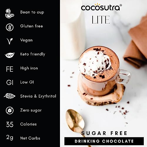 Image of Cocosutra Sugar Free Caramel Drinking Chocolate Mix, 20 g | Zero Sugar, Low Carb, Keto-Friendly, Vegan | Stevia & Erythritol Sweetened | Serve hot & cold