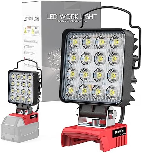 LED Work Light for Milwaukee 18v Battery, 34W 3400Lumens LED Flood Light for m18 Battery Powered, Cordless Underhood Work Light with USB & Type-C Charging for Workshop, Camping, Outdoor, Emergencies