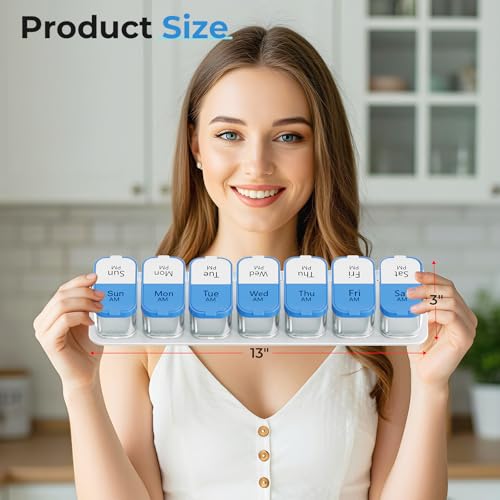 Image of Odaro Extra Large Weekly Pill Organizer, XL Pill Box 7 Day Am Pm, Jumbo Medicine Organizer 2 Times A Day to Hold Daily Medicine Vitamin and Supplements - Blue