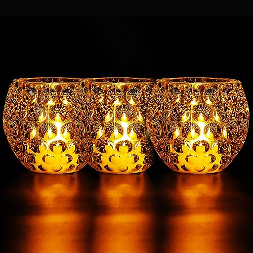 Image of One94Store Tea Light Candle Holder | Flameless and Smokeless Home Decorative Candles Transparent Acrylic Led Tea Light Candle for Christmas, Festival,Candles (Pack of 3, Warm White)