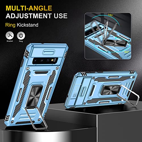 Image of Slide Camera Cover with Ring Holder Mobile Phone Case Cover for Samsung Galaxy S10 (Blue)
