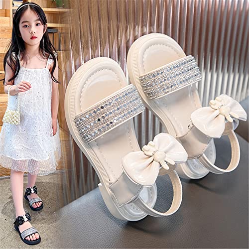 Kids Girls Rhinestone Sandals Little Kid Summer Rabbit Bow Open Toe Sandals Cute Princess Sandals (White, 13.5 Little Child)4